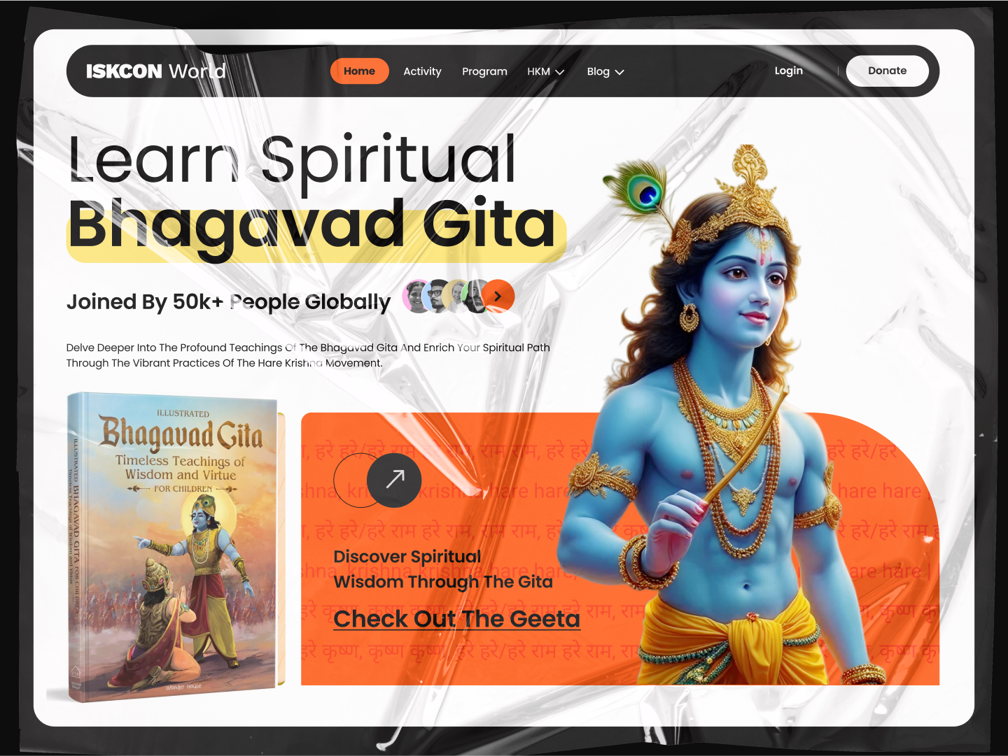 Iskcon website UI: Modern Spiritual and UX centered website. 2025 donation hare krishna hero header hkm hkm hare krishna movement ui iskcon iskcon website ui modern ui spiritual ui ui ux web web ui website