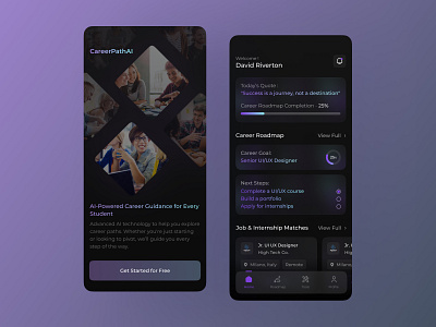 Career Path - AI-powered career guidance ai ai app app design app ui app ui design app ui ux app ui ux design branding design education education app illustration mobile app mobile ui platform saas saas apps ui
