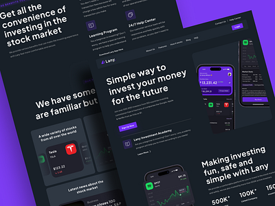 Lany - Stock Investment Landing Page clean crypto design invest investment landing landing page market mobile app saas stock stock market ui ui design user interface ux web web design website