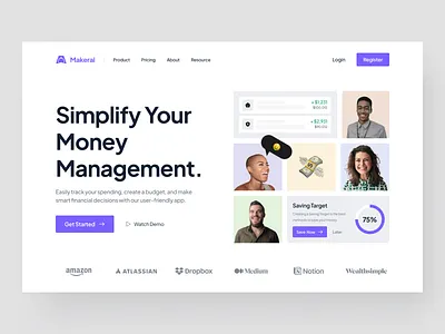 Makeral - Finance Landing Page [Hero] bank banking banking app design digital banking finance finance app financial fintech hero home page landing page mobile banking money money transfer ui ux web web design website design