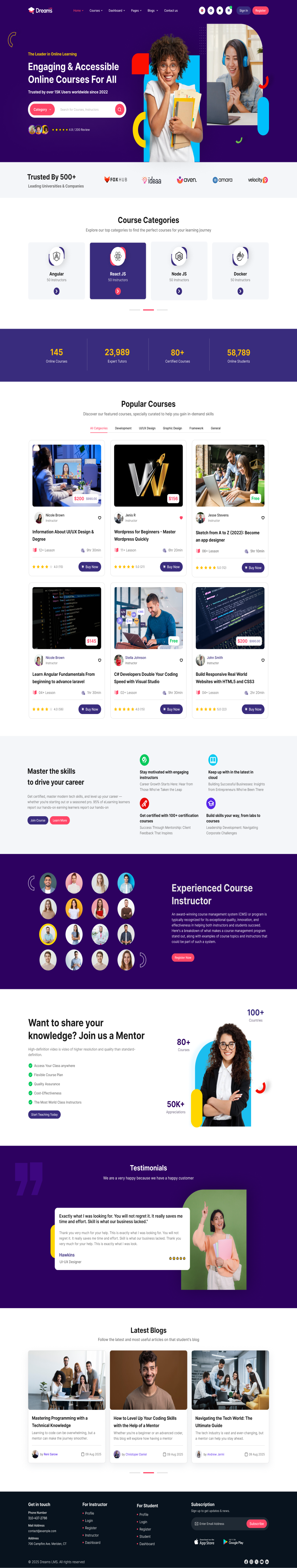 Dreams LMS – Online Course Website UI Design dreamslms elearning graphic design htmltemplate lms template ui uidesign uxui webdesign website