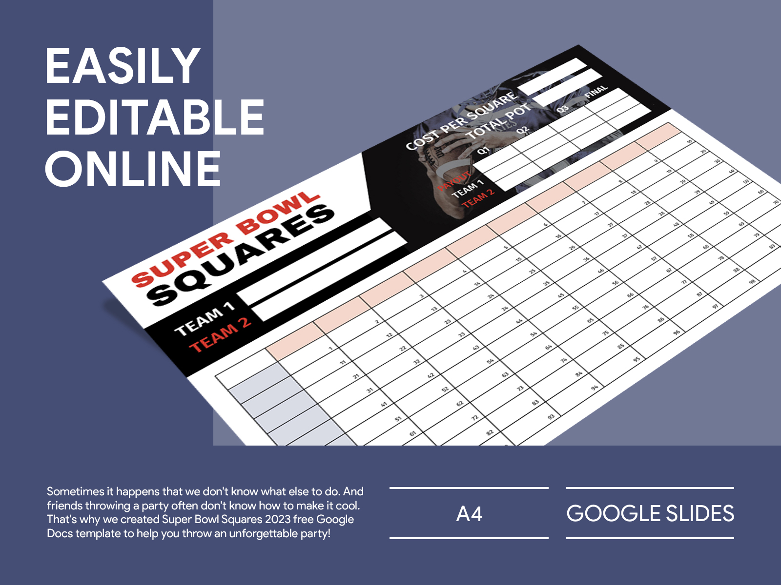 Super Bowl Squares 2024 Free Google Docs Template 