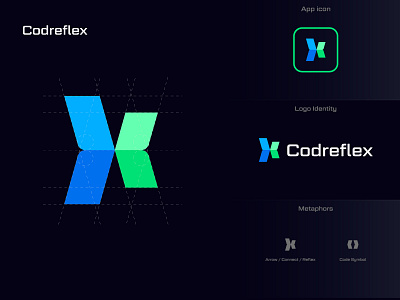Codereflex Logo Design arrows blockchain bracket brand identity branding code code logo coding finance fintech it logo logo design logodesigner logos logotype programming search software technology