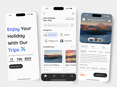Tripvella- Open Trip Mobile App Design adventure design explore minimalism mobile mobile app open trip tourism travel travel agency travel app travel booking travel service traveler traveling trip trip planner uiux vacation
