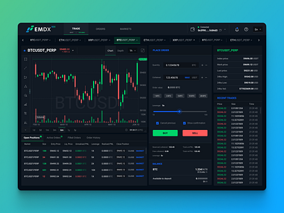 EMDX Crypto Exchange - Perpetuals Trading UI crypto crypto app crypto exchange crypto trading cryptocurrency cryptocurrency exchange dark ui dashboard design finance fintech investment trading trading platform trading terminal ui ux ux design uxui