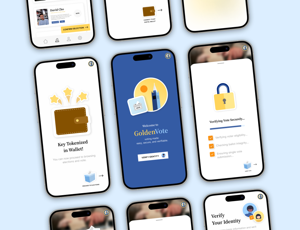 Golden Vote Case Study app blockchain branding case study design high fi prototype lo fi prototype mockup prototype prototyping research uc berkeley ui voting app