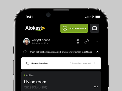 Alokasi - Cctv Smart Home App android app app application camera cctv cctv app dark mode design home home app iphone app minimalism mobile monitor smart surveilance ui ux