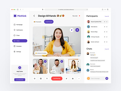 Methink - Video Conference Dashboard business call clean conference design hello hi interface landing page meet meeting minimal simple trend ui design ui ux video conference videocall virtual virtualmeet