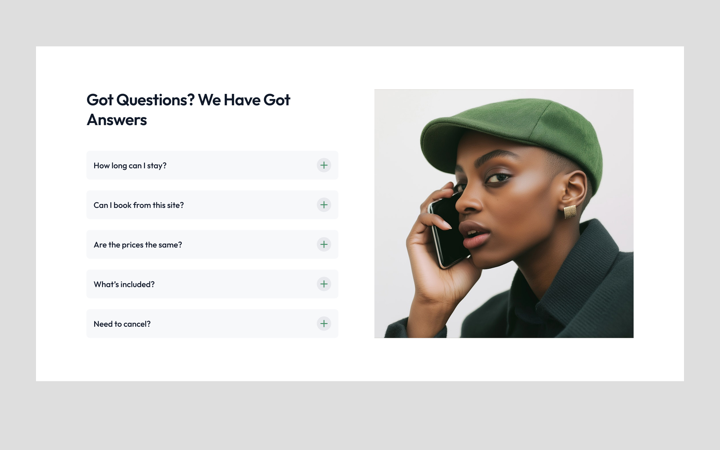 A FAQ Section for a booking site faq ui web design