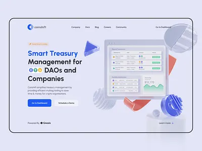 Coinshift - Smart Treasury Management for DAOs and Companies bitcoin blockchain cash clean concept crypto finance fintech fund funds invest investing investments landing landing page portfolio technology ui web design website