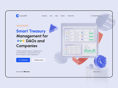 Coinshift - Smart Treasury Management for DAOs and Companies bitcoin blockchain cash clean concept crypto finance fintech fund funds invest investing investments landing landing page portfolio technology ui web design website