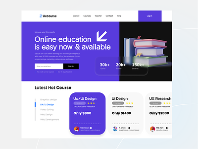 Website Design for Online Education academy animation brandin campus course educational landing page learn study university user experiance web design web markeing website design