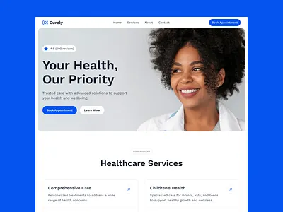 Curely — Health Care Website care clean doctor doctor website health health care health care website hospital hospital website landing page landing page design medical medical website minimal ui ux web web site website website design