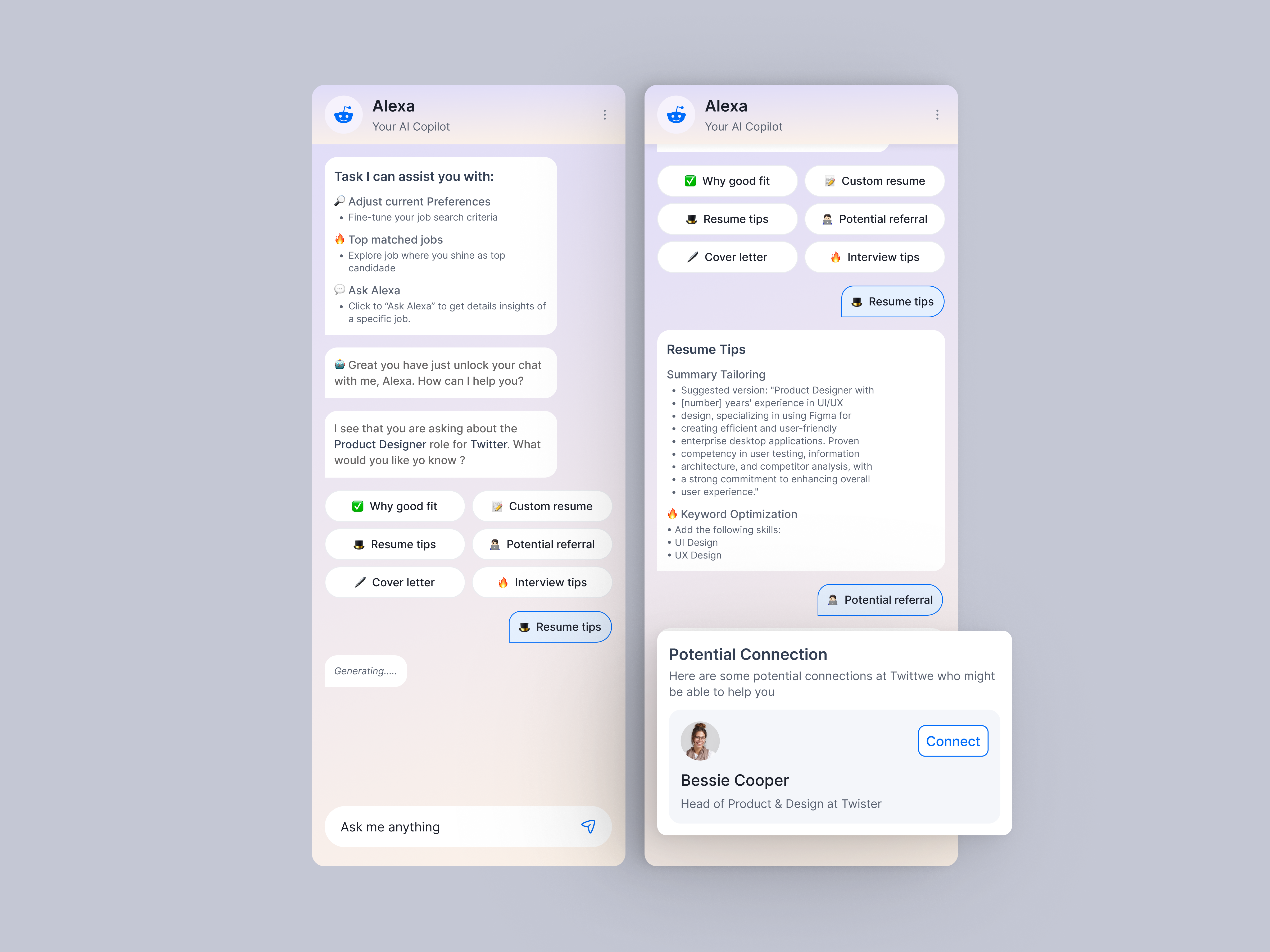 hire.io - Job AI CoPilot ai aiassistant aichatbot aicopilot careertech chatui cleanmobileui figmadesign jobsearchapp jobseekertool minimalui mobileinterface mobileux productdesign recruitment dashboard recruitmentplatform smartjobhunt uidesign uxdesign webapp