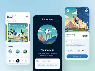 Extreme Sports Mobile App 🧗🏼‍♂️ app bungee jumping climbing design extreme hiking illustration interface mobile app sport typography ui ux vector