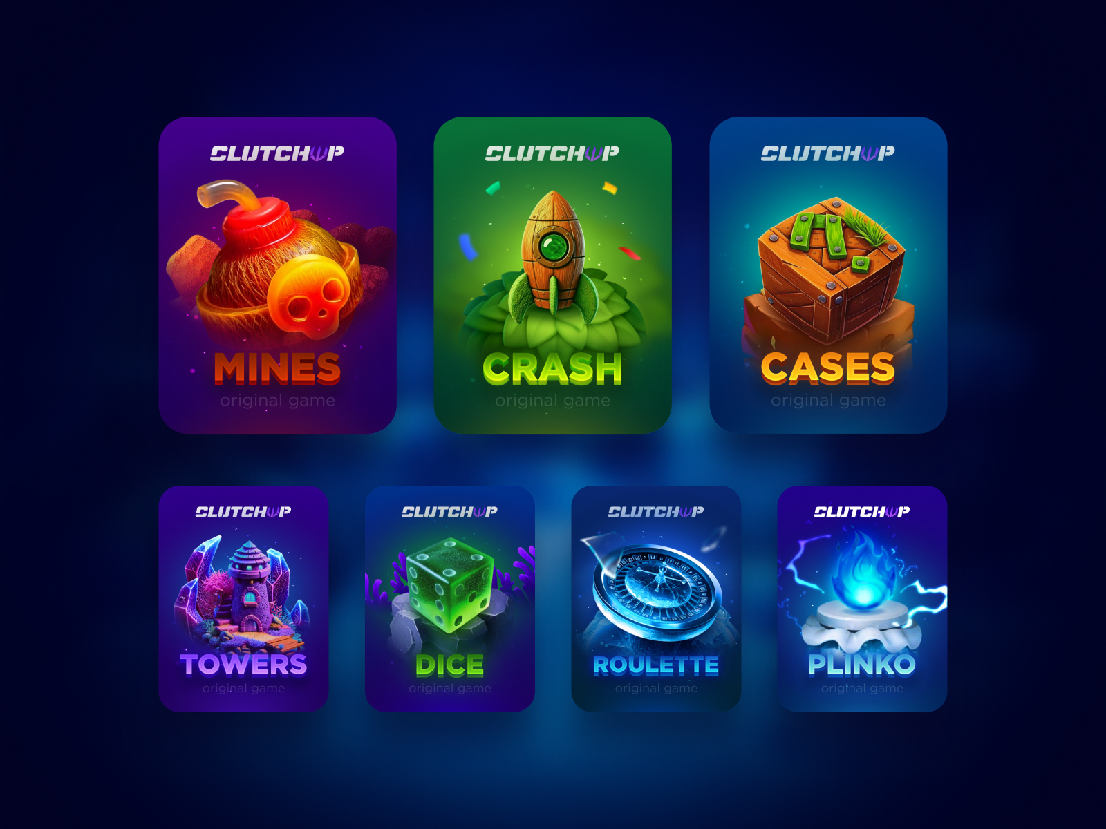 Casino Cards - Original Games betting cases casino casino banners casino cards crash dice gambling illustration live casino marketing mines online casino original games plinko roulette slot cards slots table games tower