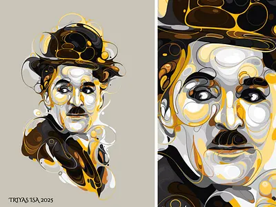 Charlie Chaplin abstract actor artstyle colorful curve figure freehand gold graphic design illustration inspirational legendary portrait portrait illustration unique vector yellow
