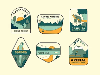 Costa Rica 2025 badges costa rica graphic design illustration illustrator national parks nature stamps stickers travel wildlife