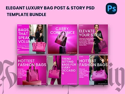 Elegant Luxury Bag Post & Story PSD Template Bundle fashionbranding