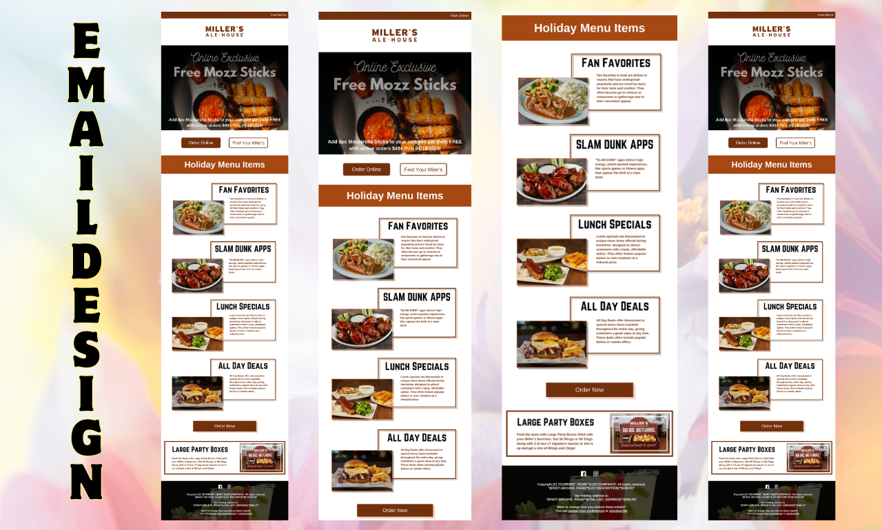 Email Template Design for Miller's Ale House advertising automation branding branding design design email campaign design email design email marketing email template email template design graphic design klaviyo klaviyo email design landing page design mailchimp mailchimp email template newsletter design photoshop design popup design signup form design