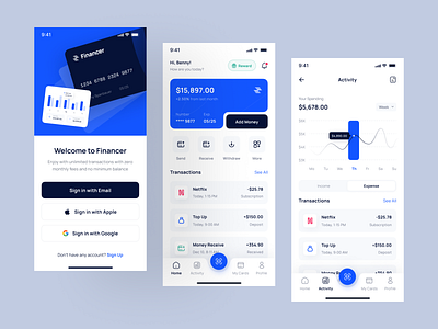 Financer - Financial & Digital Wallet App balance banking credit card deposit design finance financial fintech graphic design mobile design money payment pixlayer stock topup transaction transfer ui ui kit ux