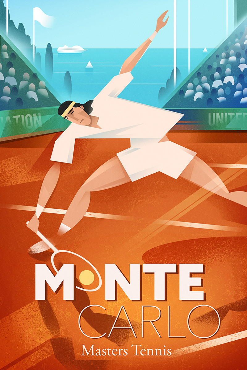 Tennis Monte Carlo branding design graphic art graphic design illustration poster sports tennis vintage