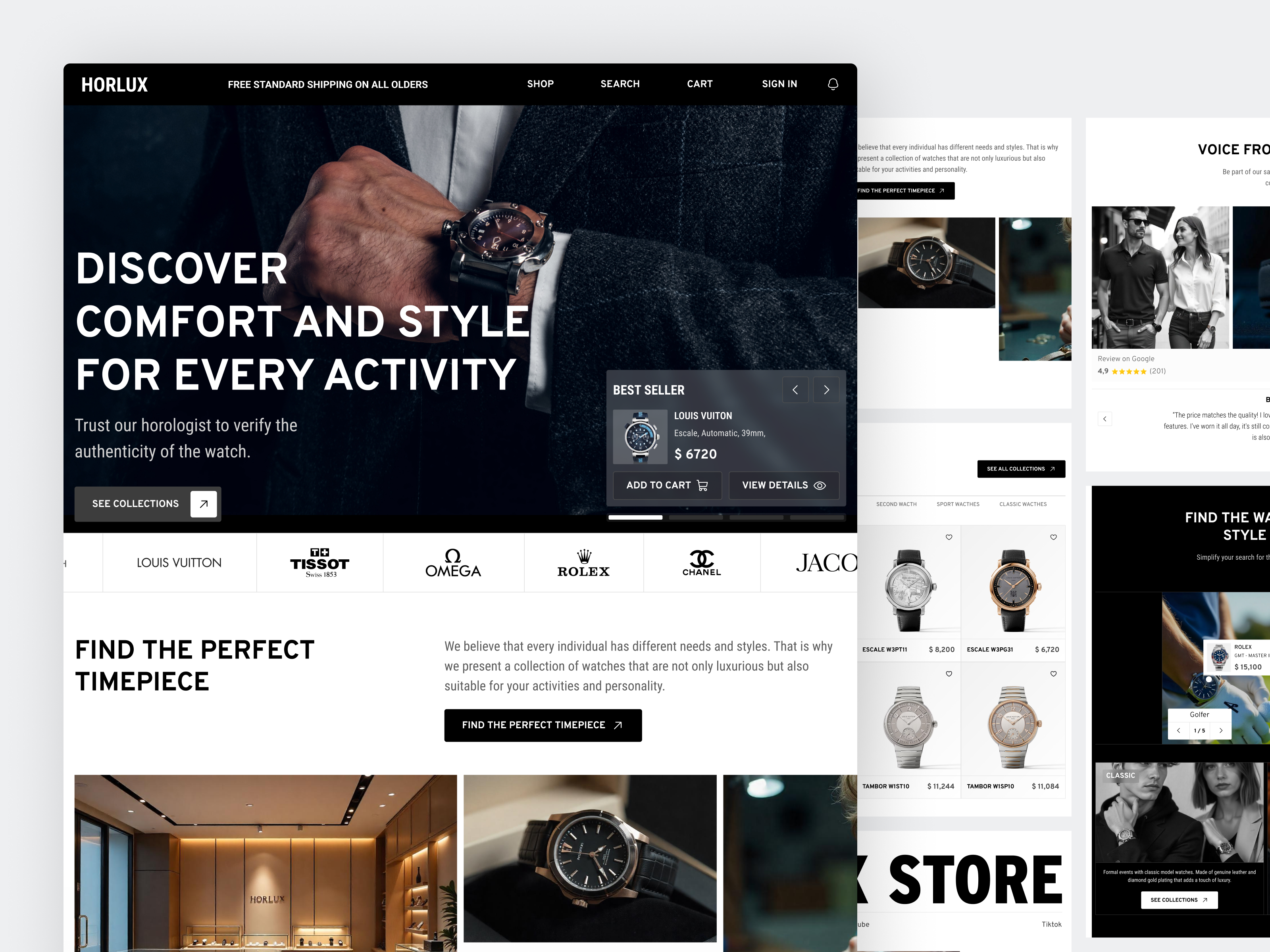 Horlux - Watch eCommerce Landing Page brand showcase chronograph elegance fashion fashion ecommerce high end brand jewelry luxury luxury retail premium experience prestige product product page retail shopping sophistication timeless design timepiece watch store watches