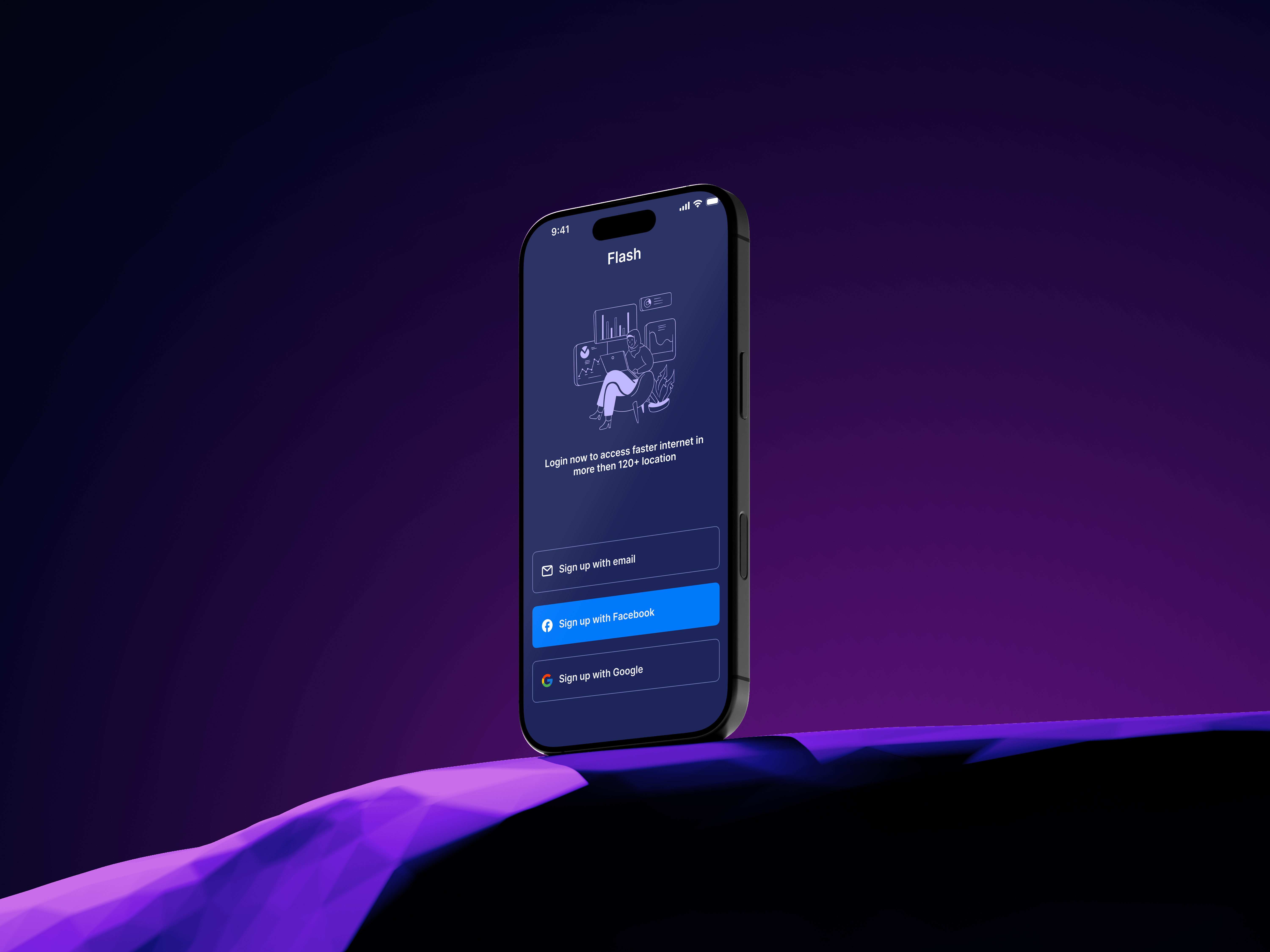 Flash VPN – Modern & Secure VPN App UI/UX Design 3d appdesign branding flashvpn graphic design minimalui mobileappdesign ui uiux vpnapp