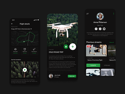 DRONE APP design drone drone app map profile stream ui ux video video stream