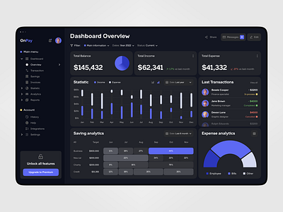 OnPay service dashboard platform dark dashboard design flat home layo money navigation saas service statistic studio tool transfer ui ux