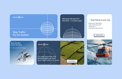 HoverJet - bento grid design bento bento grid branding design facebook graphic design helicopter hoverjet ig instagram meta product design social media social media design twitter uber x
