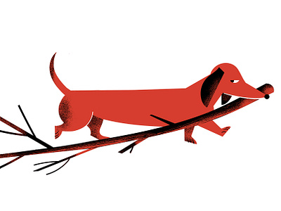Long Play animals chara character dachshund digital illustration dog with a stick illustration long dog play
