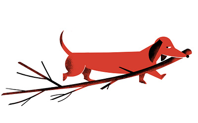 Long Play animals chara character dachshund digital illustration dog with a stick illustration long dog play