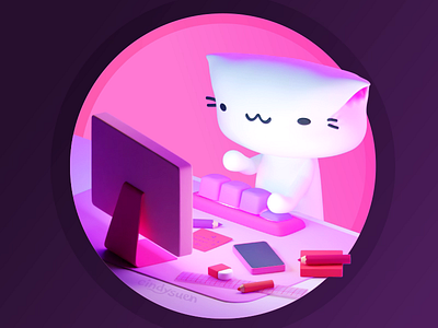 Menu for the Work Day Animation animation b3d blender cat cycles eat food matcha matcha latte okra pink pizza ramen salad typing