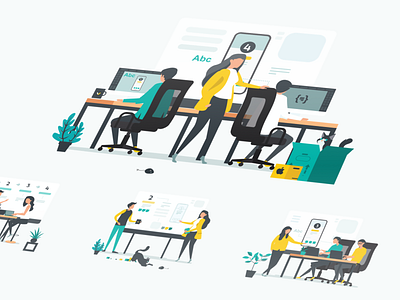 VeryCreatives - Product development flow branding cat character client creatives design development discovery flat flow illustration it meeting people process product teal vector workshop yellow