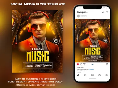 House Music PSD Flyer Template flyer flyer template flyertemplate graphic design night club flyer poster design postertemplate