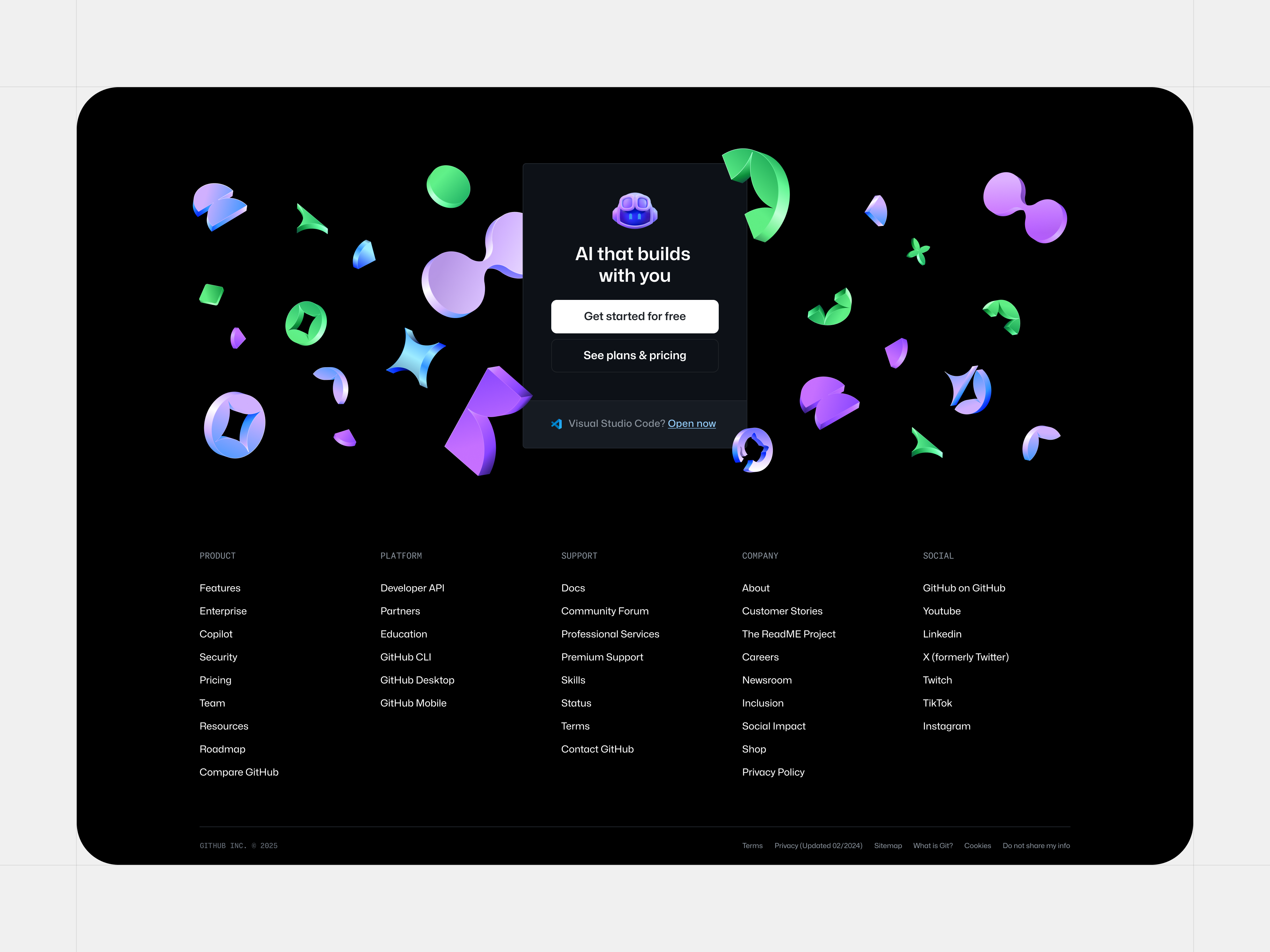 GitHub footer concept brand branding cta footer illustration layout marketing shapes web website