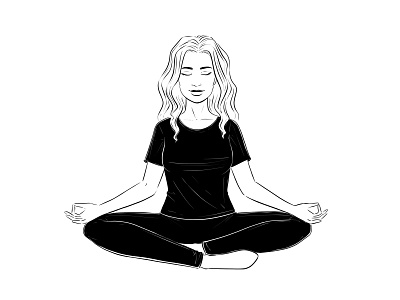 Woman meditation. Black and white line art illustration beauty black and white calm character character design drawing girl illustration line drawing lineart meditation mental health minimal people person portrait relax spa vector woman