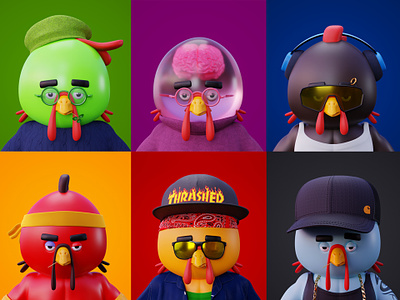 chicken character collection 3d 3d art character design illustration lowpoly nft