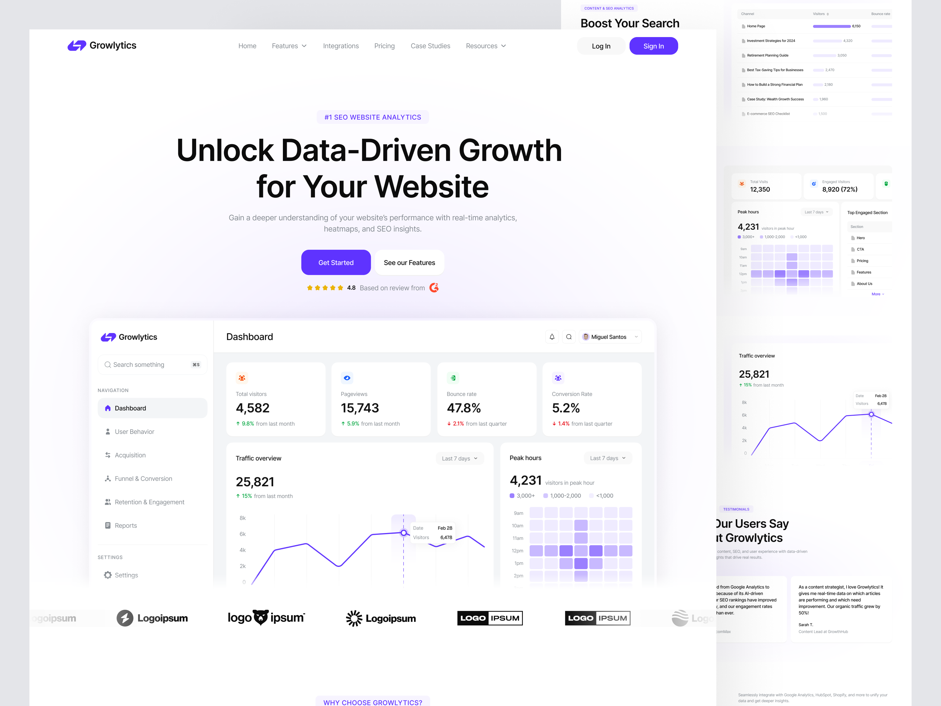 SEO & Analytics Landing Page analytics branding clean convertion dashboard ui growth design landing page minimal mobile modern product design saas design saas landing page seo startup design ui design uiux ux design web design website