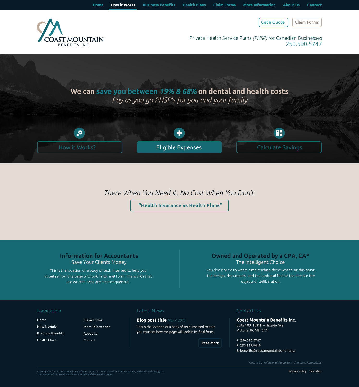 Coast Mountain Benefits graphic design home page web design