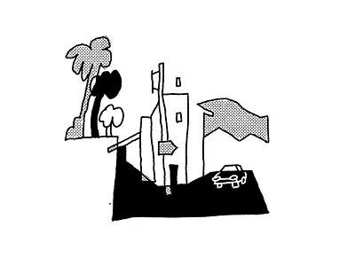 Funky Town #3 90s black and white city cubist illustration landscape line art lineart lofi minimal minimalist negative space old school procreate screentone simple town tropical vector weird