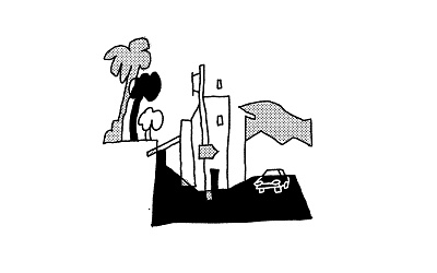 Funky Town #3 90s black and white city cubist illustration landscape line art lineart lofi minimal minimalist negative space old school procreate screentone simple town tropical vector weird