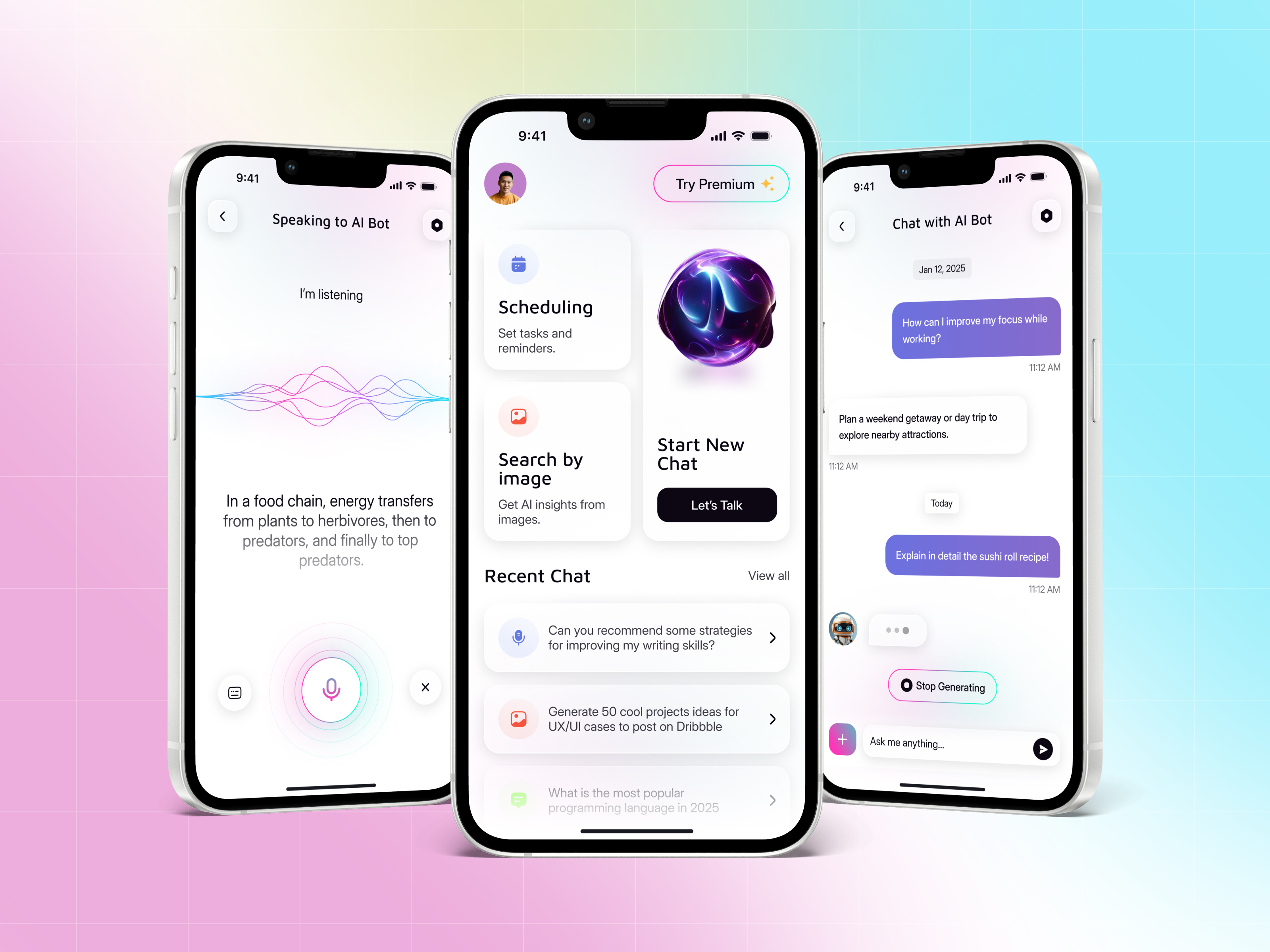 AI Assistant Mobile App ai ai app ai app design ai assistant ai startup ai technology ai voice artificial intelligence design figma ios app design machine learning minimal mobile app product tech ui ui ux uidesign ux design
