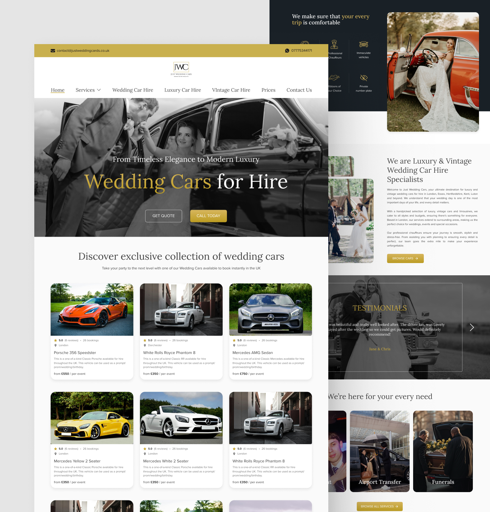 Wedding Car Hire Landing Page Redesign – Luxury & Vintage Touch black and gold theme classic landing page landing page redesign uk design vintage website redesign wedding car hire
