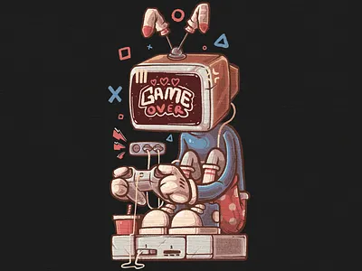 GAME OVER apparel art artwork branding cartoon character clothing console design draw drawing game game over graphic design illustration modern playstation retro t shirt vintage
