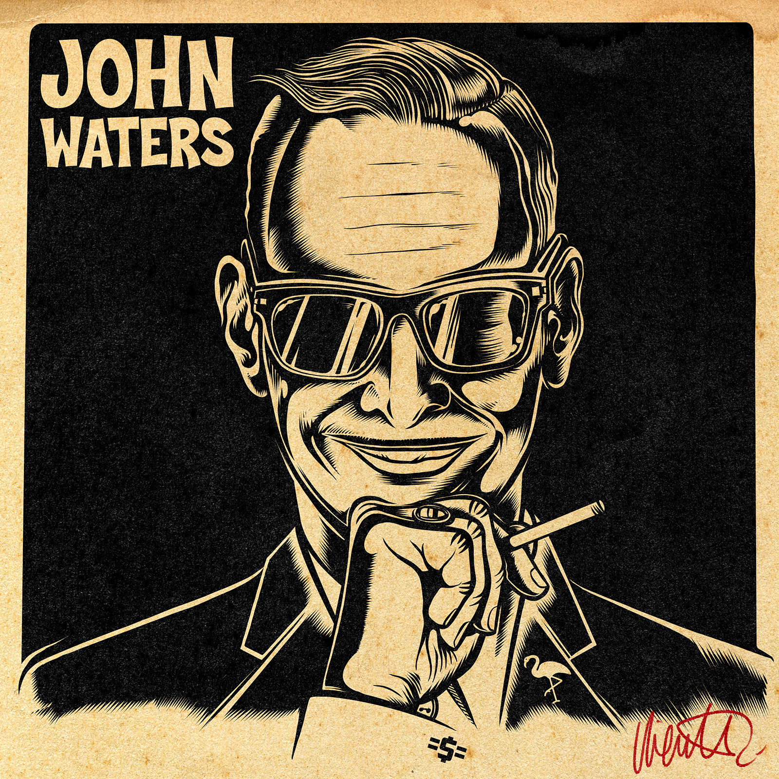 JOHN WATERS branding cult culture david vicente design digital art graphic design illustration inking john waters pink flamingos pop print trash