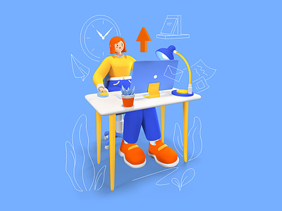 Efficient workflow 3D illustration 3d 3d art 3d illustration business character design flat design girl illustration style woman workplace