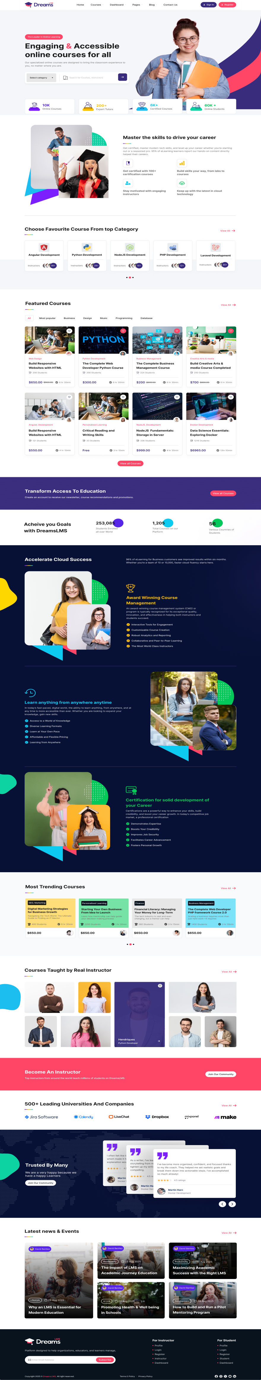 Dreams LMS – Modern Learning Management System UI dashboarddesign graphic design lmsdesign onlinelearning template ui uiux website wordpressdesign
