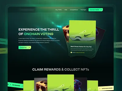 Onchain Voting Platform blockchain dark theme gamification landing page ui ux